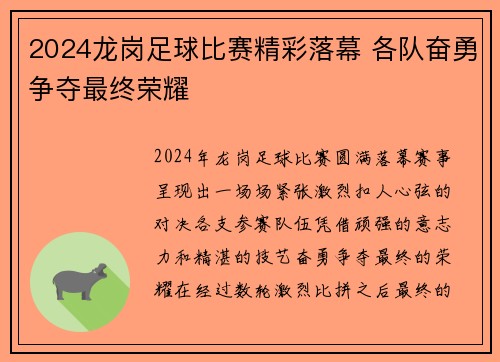 2024龙岗足球比赛精彩落幕 各队奋勇争夺最终荣耀