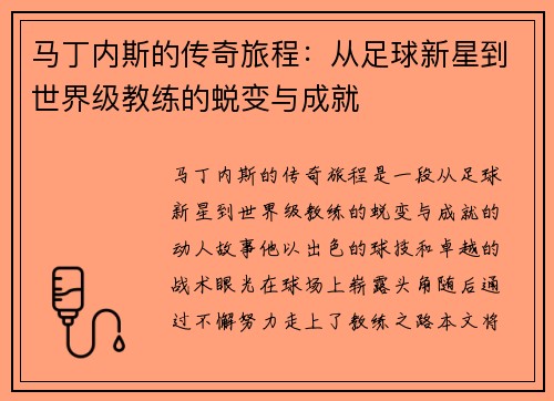 马丁内斯的传奇旅程：从足球新星到世界级教练的蜕变与成就