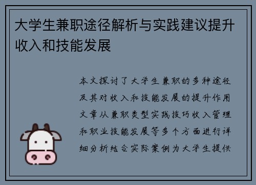 大学生兼职途径解析与实践建议提升收入和技能发展