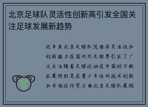北京足球队灵活性创新高引发全国关注足球发展新趋势